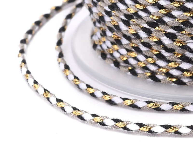 1 m de cordellette en coton macrammé 1,5 mm - Noir et blanc