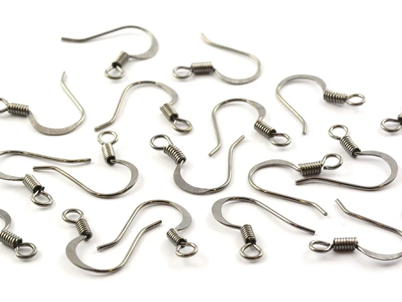 10 paires de boucles d'oreilles - crochets plats - couleur noir métallisé - Image 2
