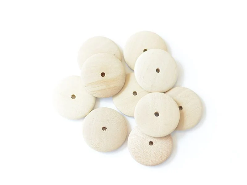 10 perles en bois - Rond plat 23 mm