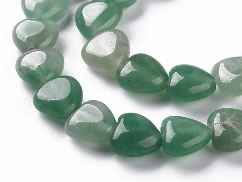 10 perles en forme de cœur en aventurine verte - 10 mm