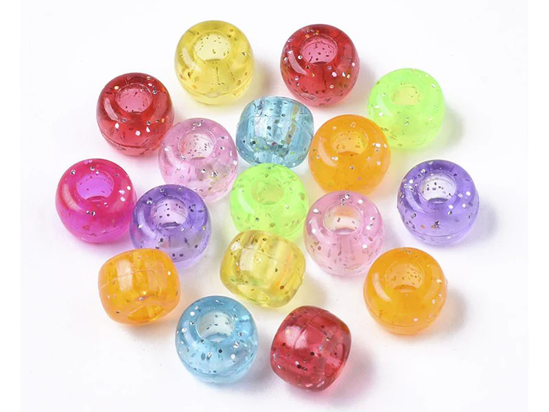 100 perles en plastique basiques pour enfants - pony beads - multicolores à paillettes - Image 2