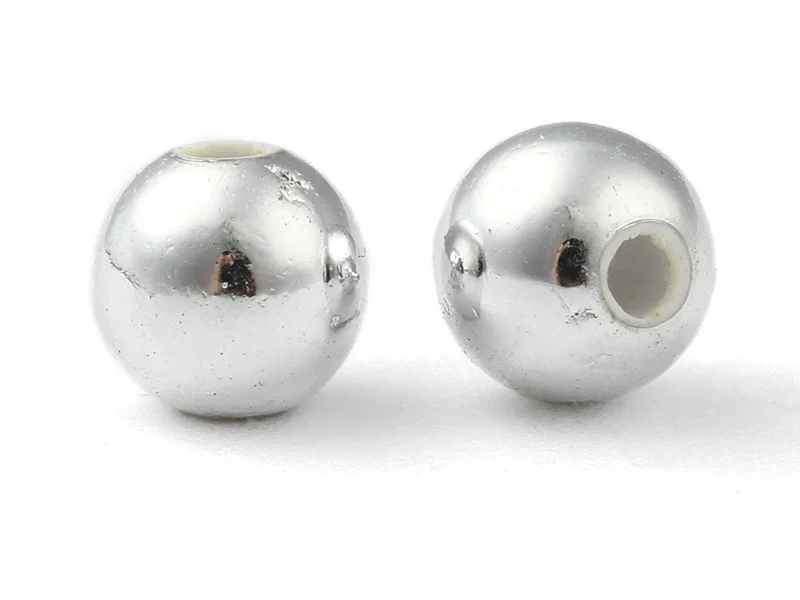 100 perles en plastique rondes - 6 mm - argenté - Image 2