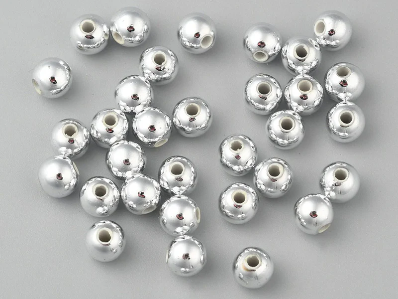 100 perles en plastique rondes - 6 mm - argenté - Image 7