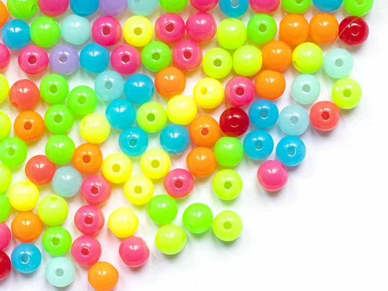 100 perles en plastique rondes 6 mm - couleurs fluo