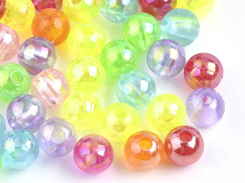 100 perles en plastique - rondes 6 mm - nacrées