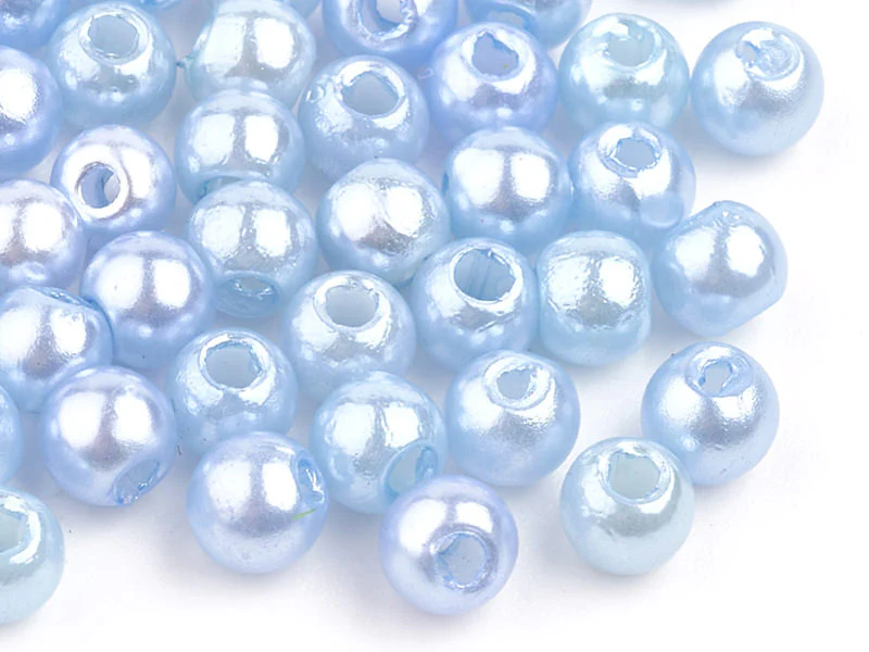 100 perles en plastique rondes imitation perles de culture - 6 mm - bleu pâle