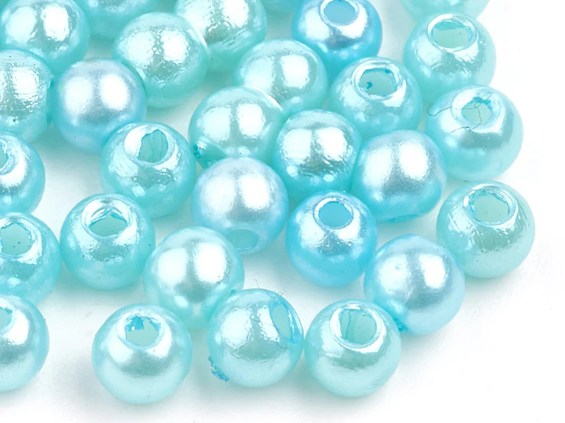 100 perles en plastique rondes imitation perles de culture - 6 mm - bleu turquoise