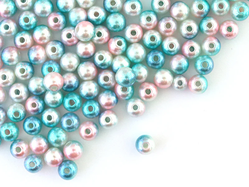 100 perles en plastique rondes imitation perles de culture - 6 mm - dégradé bleu et rose
