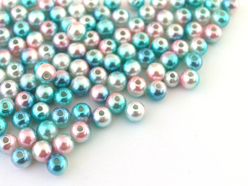 100 perles en plastique rondes imitation perles de culture - 6 mm - dégradé bleu et rose - Image 10