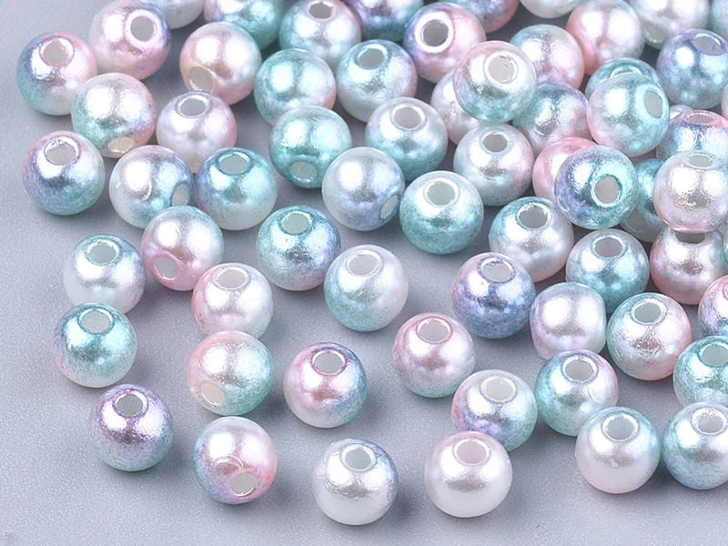 100 perles en plastique rondes imitation perles de culture - 6 mm - dégradé bleu et rose - Image 2