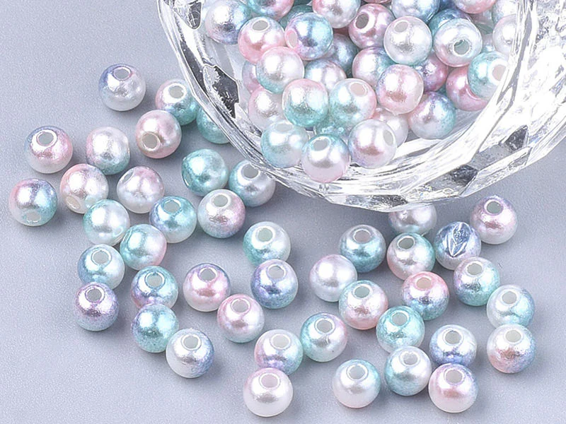 100 perles en plastique rondes imitation perles de culture - 6 mm - dégradé bleu et rose - Image 3