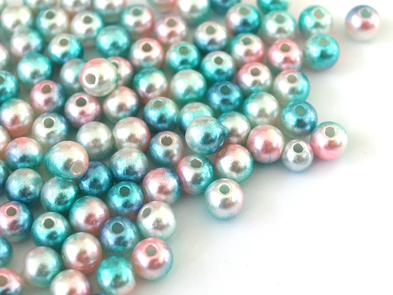 100 perles en plastique rondes imitation perles de culture - 6 mm - dégradé bleu et rose - Image 4