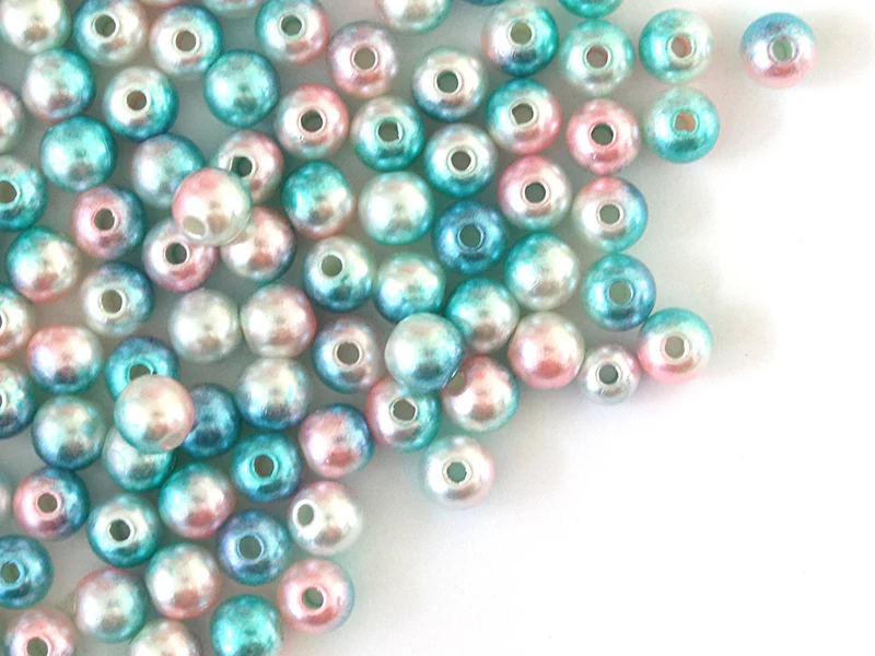 100 perles en plastique rondes imitation perles de culture - 6 mm - dégradé bleu et rose - Image 5