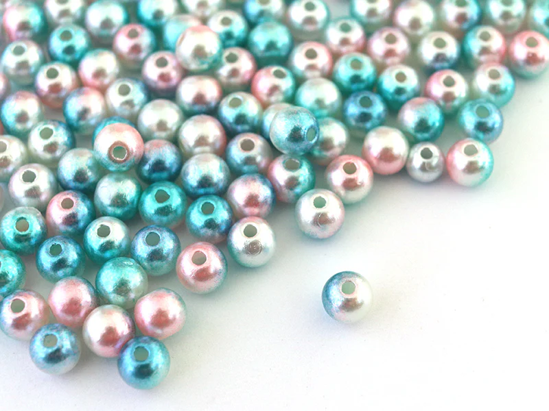 100 perles en plastique rondes imitation perles de culture - 6 mm - dégradé bleu et rose - Image 6