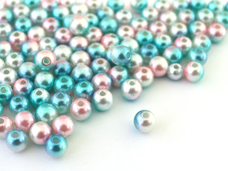 100 perles en plastique rondes imitation perles de culture - 6 mm - dégradé bleu et rose - Image 7