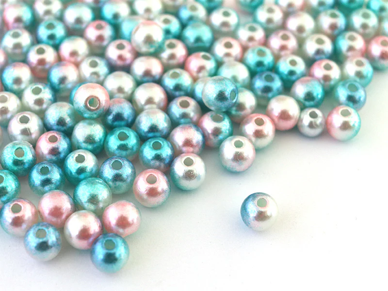 100 perles en plastique rondes imitation perles de culture - 6 mm - dégradé bleu et rose - Image 8