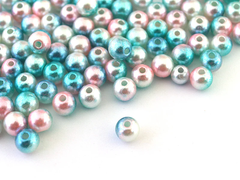 100 perles en plastique rondes imitation perles de culture - 6 mm - dégradé bleu et rose - Image 9