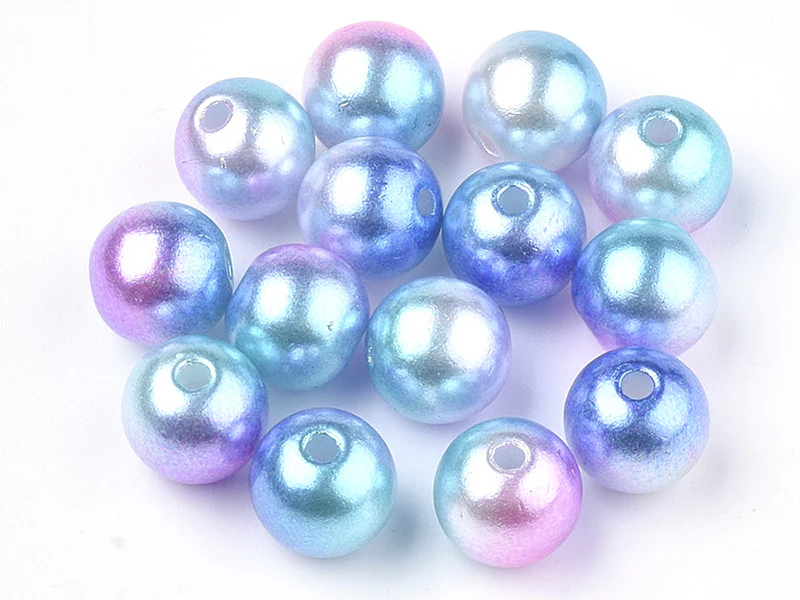 100 perles en plastique rondes imitation perles de culture - 6 mm - dégradé bleu et violet