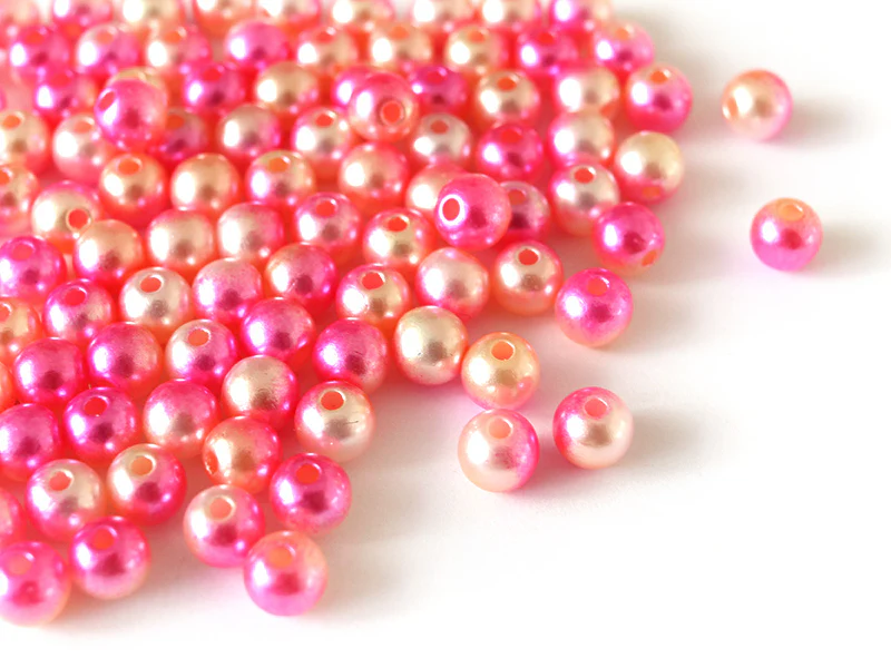 100 perles en plastique rondes imitation perles de culture - 6 mm - dégradé rose - Image 4