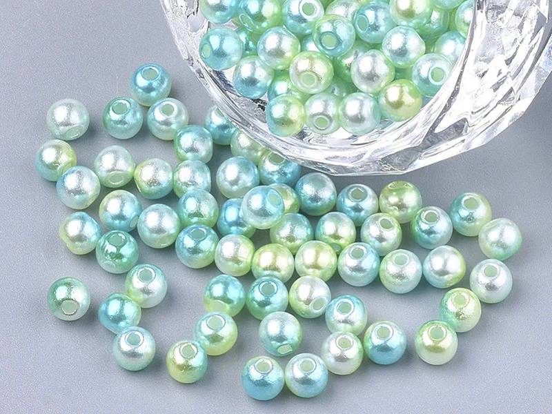 100 perles en plastique rondes imitation perles de culture - 6 mm - dégradé vert d'eau - Image 2