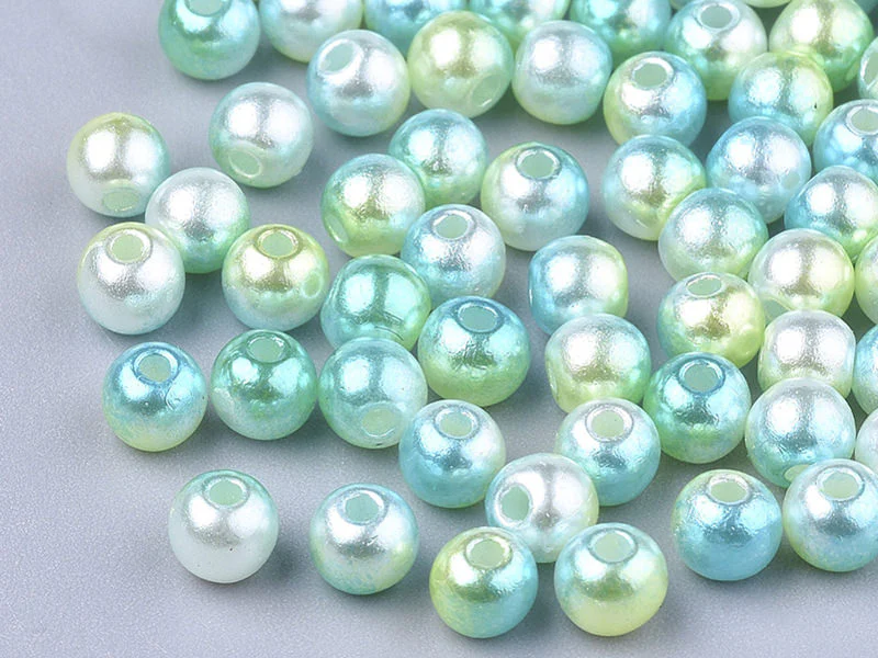 100 perles en plastique rondes imitation perles de culture - 6 mm - dégradé vert d'eau - Image 3