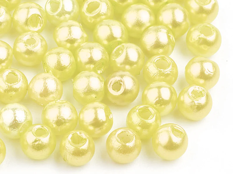 100 perles en plastique rondes imitation perles de culture - 6 mm - jaune pâle