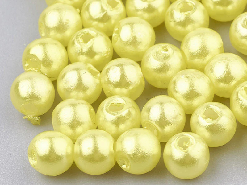 100 perles en plastique rondes imitation perles de culture - 6 mm - jaune pâle - Image 3