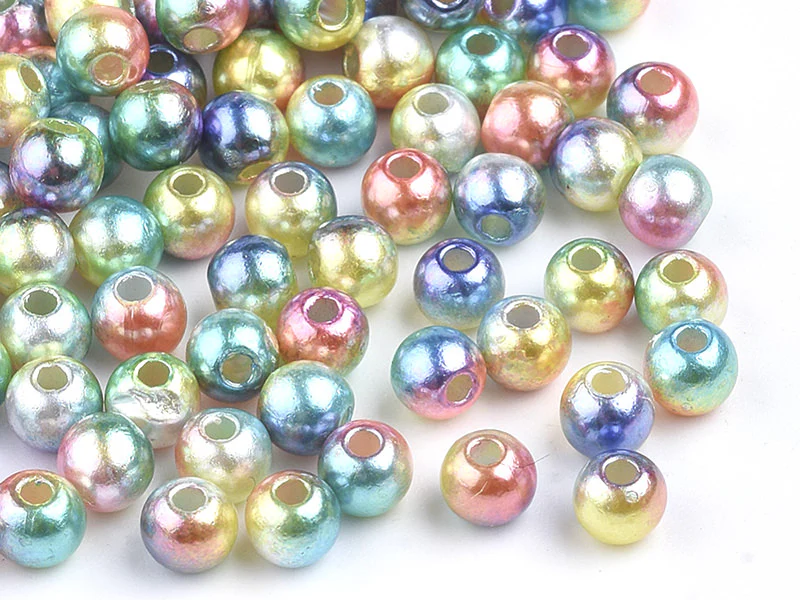 100 perles en plastique rondes imitation perles de culture - 6 mm - mix de perles dégradé