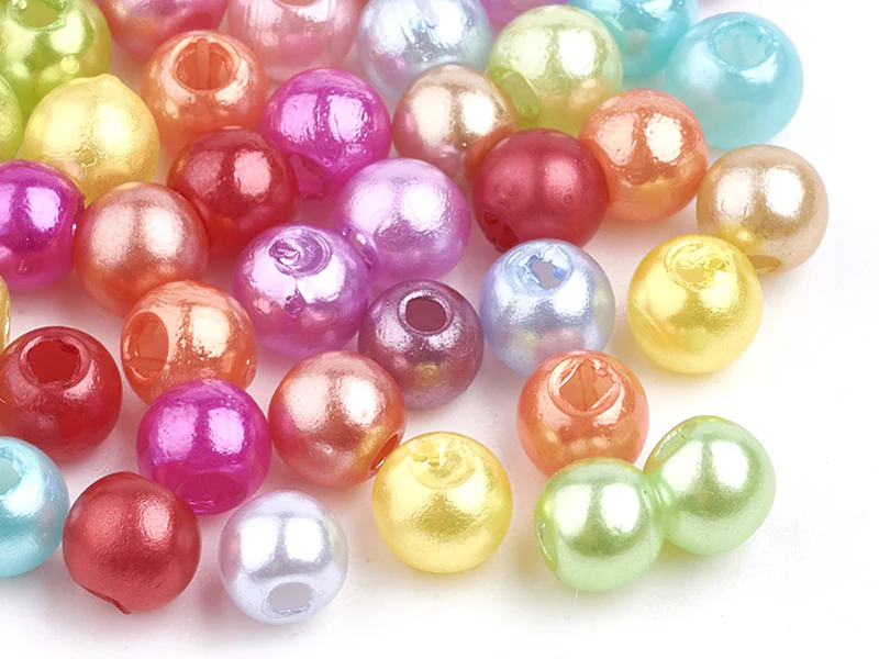 100 perles en plastique rondes imitation perles de culture - 6 mm - multicolore
