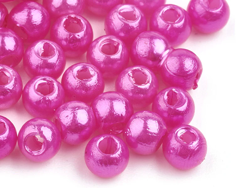 100 perles en plastique rondes imitation perles de culture - 6 mm - rose fuschia