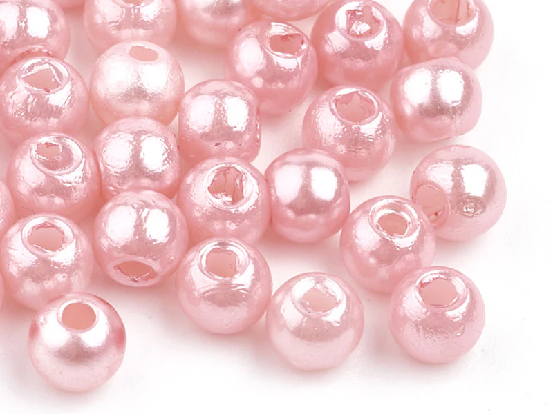 100 perles en plastique rondes imitation perles de culture - 6 mm - rose pâle