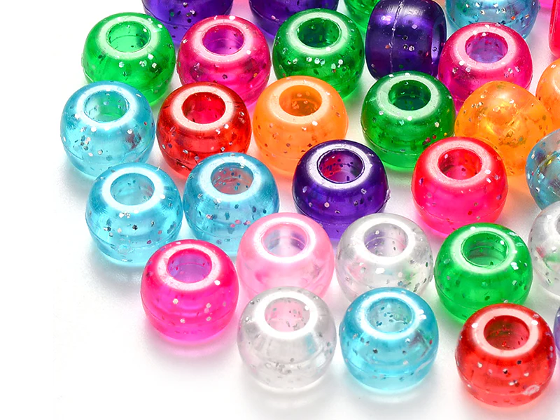 100 perles en plastiques basiques pour enfants - multicolore à paillettes - 9x6 mm - Image 3