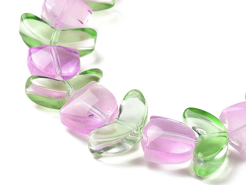 14 perles en verre - Tulipe rose - 15 x 15 mm
