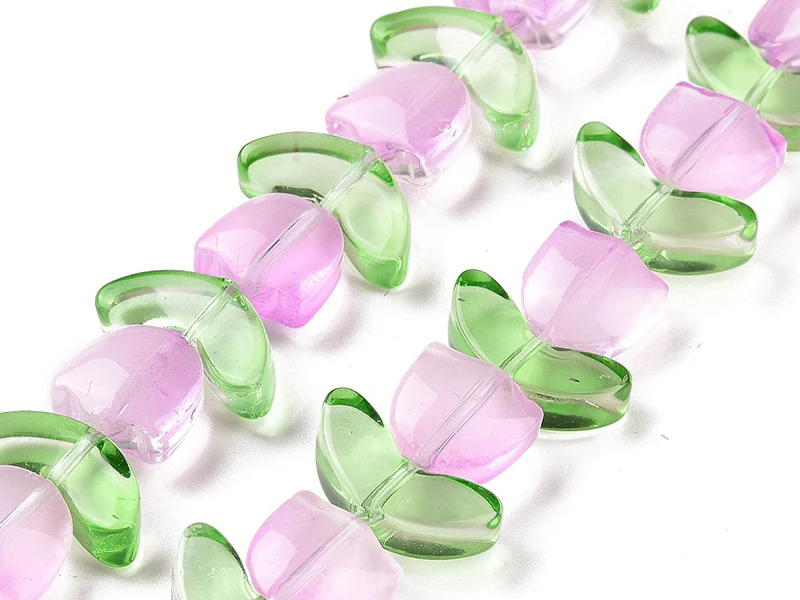 14 perles en verre - Tulipe rose - 15 x 15 mm - Image 2