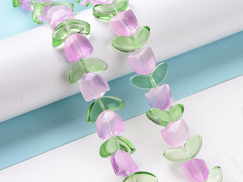 14 perles en verre - Tulipe rose - 15 x 15 mm - Image 3