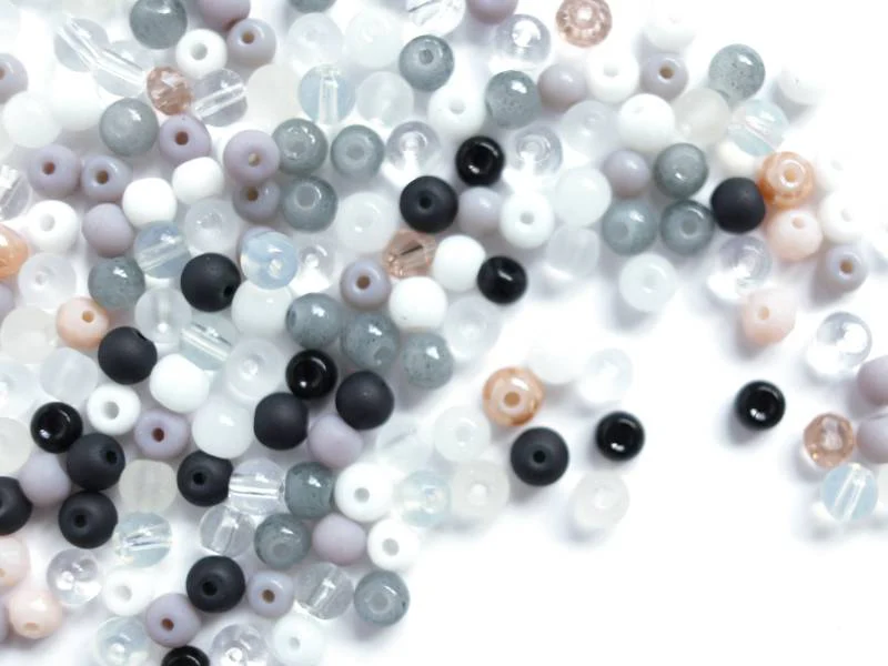 20 g de perles rondes en verre 4 mm - Tons noir & blanc