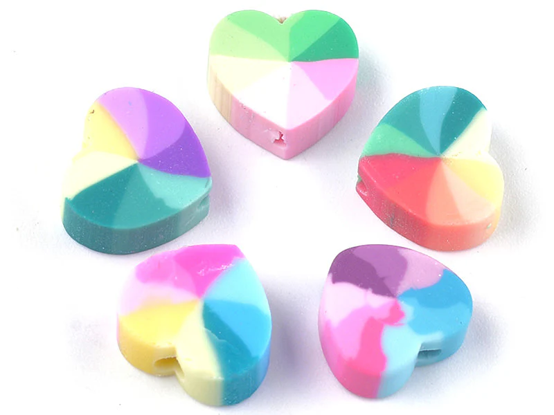 20 perles cœur effet rainbow en pâte polymère - multicolore - 9 mm