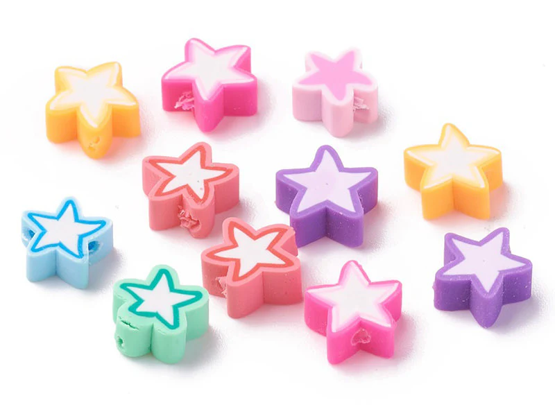 20 perles en pâte polymère - étoiles - multicolore