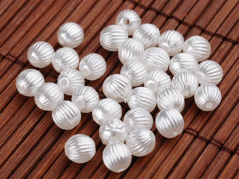 20 perles en plastique imitation perles de culture - rond strié - 6 mm - Image 3