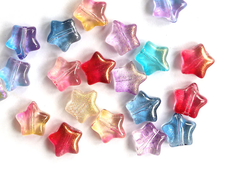 20 perles en verre - étoile couleur variées - 8 mm