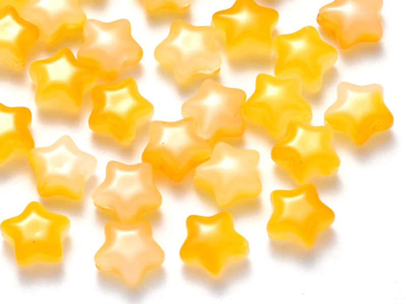 20 perles en verre - étoiles jaunes - 8 mm