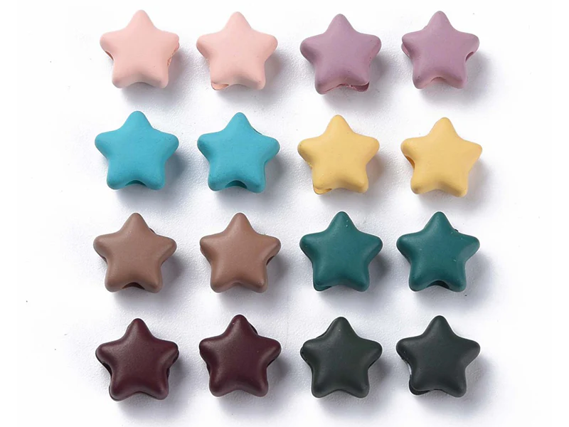 20 perles étoiles acryliques - Couleurs mattes - 9 mm