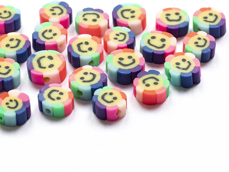20 perles fleur sourire en pâte polymère - 9 mm - Image 11