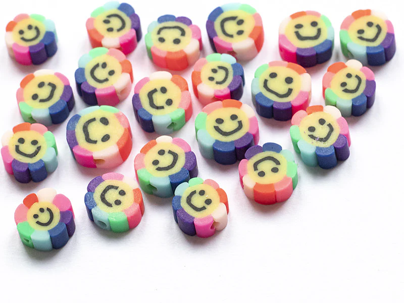 20 perles fleur sourire en pâte polymère - 9 mm - Image 12