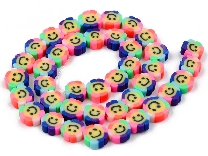 20 perles fleur sourire en pâte polymère - 9 mm - Image 2