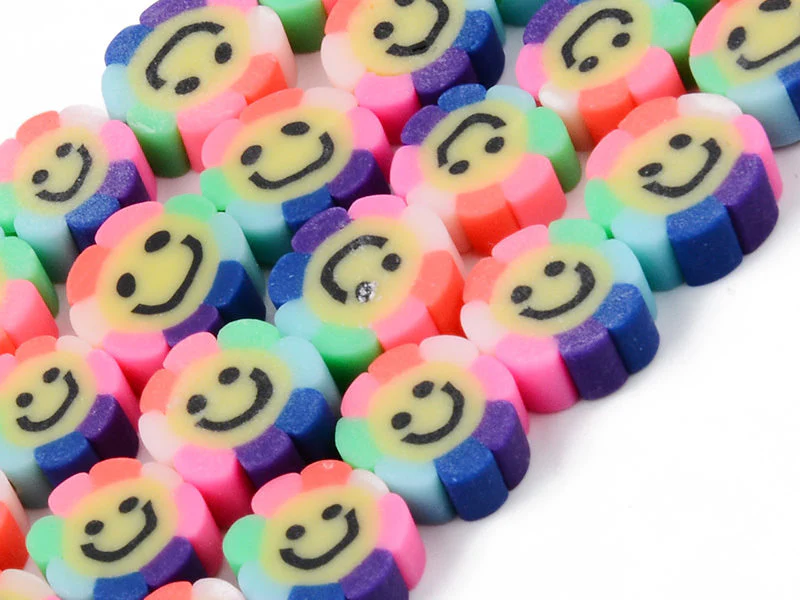20 perles fleur sourire en pâte polymère - 9 mm - Image 3