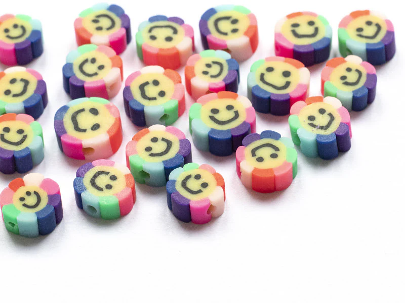20 perles fleur sourire en pâte polymère - 9 mm - Image 9