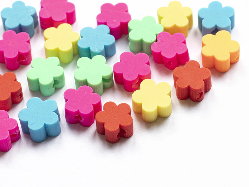 20 perles fleurs en pâte polymère - multicolore - 9 mm