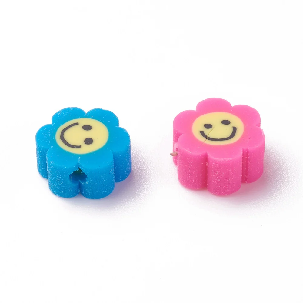 20 perles fleurs en pâte polymère - paquerette souriante - multicolore - Image 2