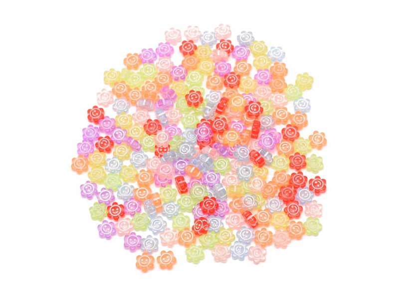 20 perles fleurs et sourire en résine - Multicolore